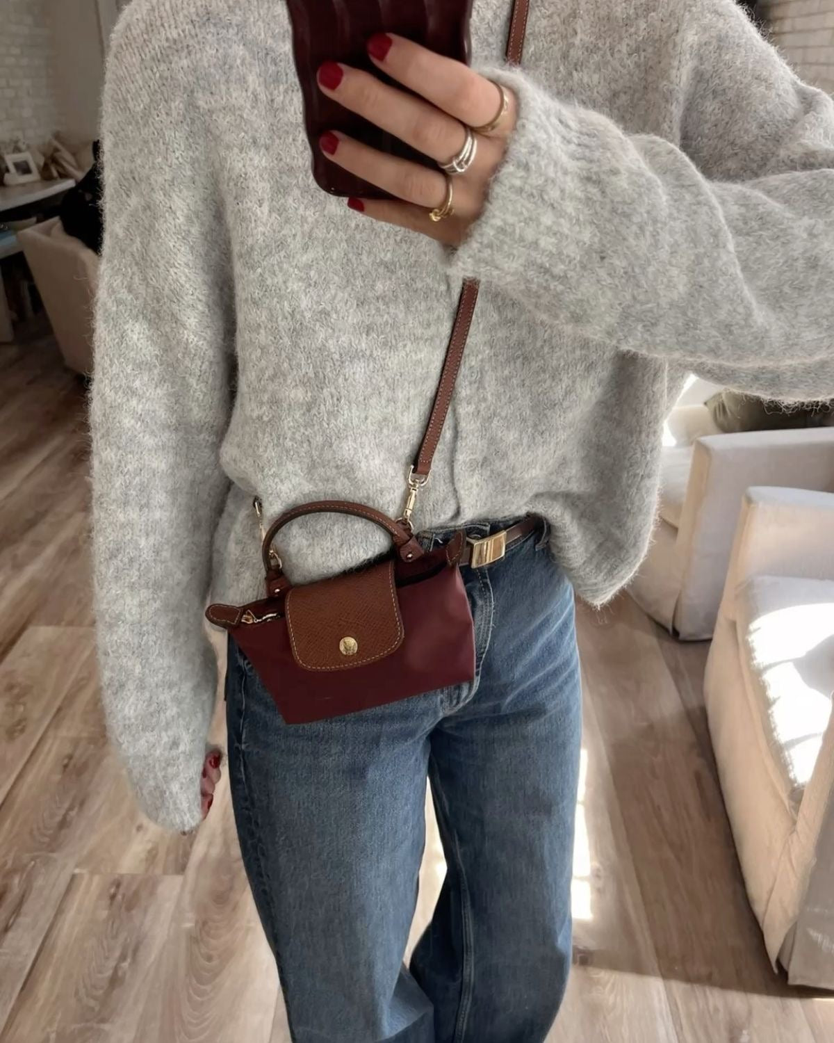 MINI LONG CHAMP BAG burgundy