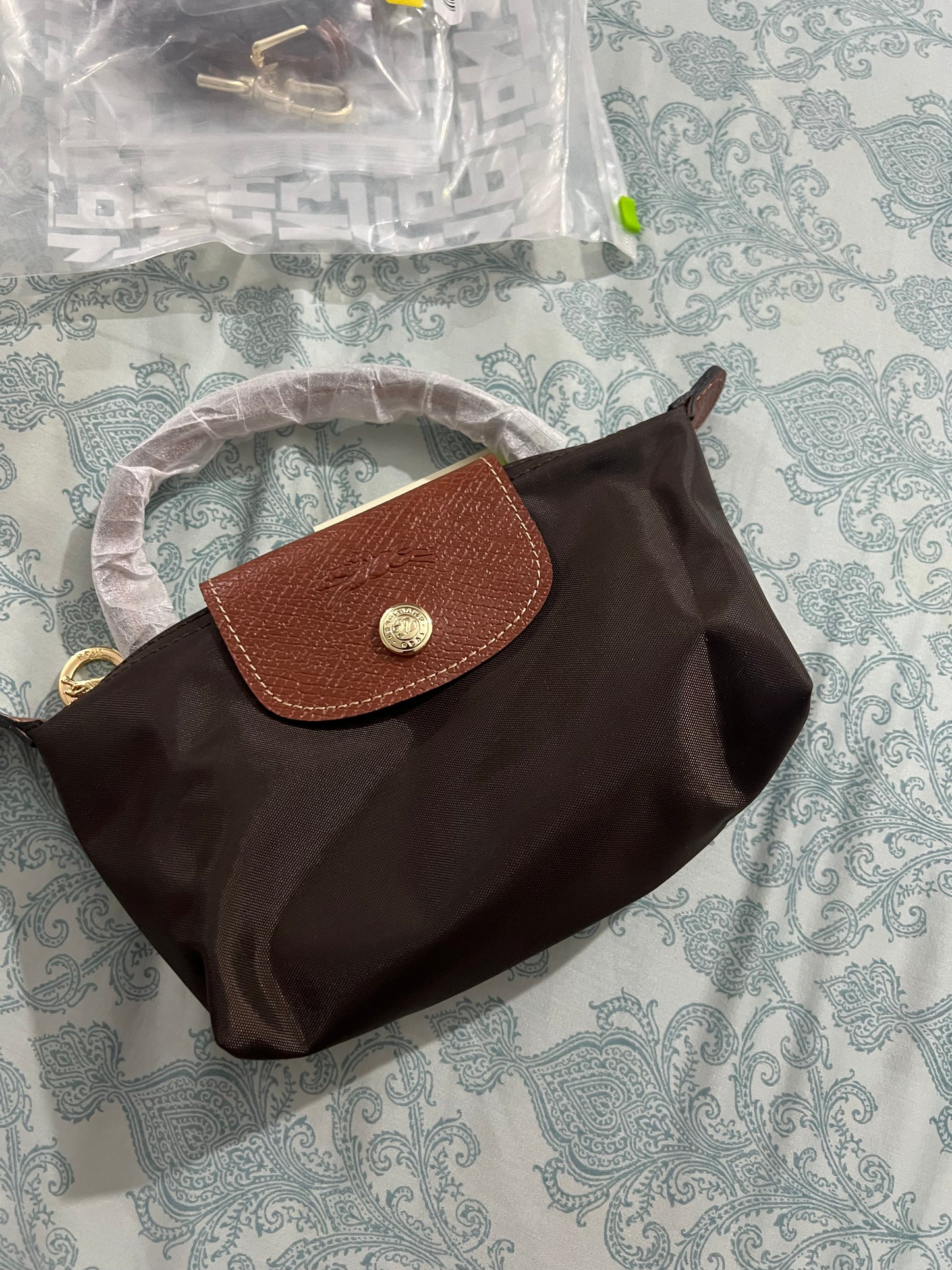 brown mini long champ bag