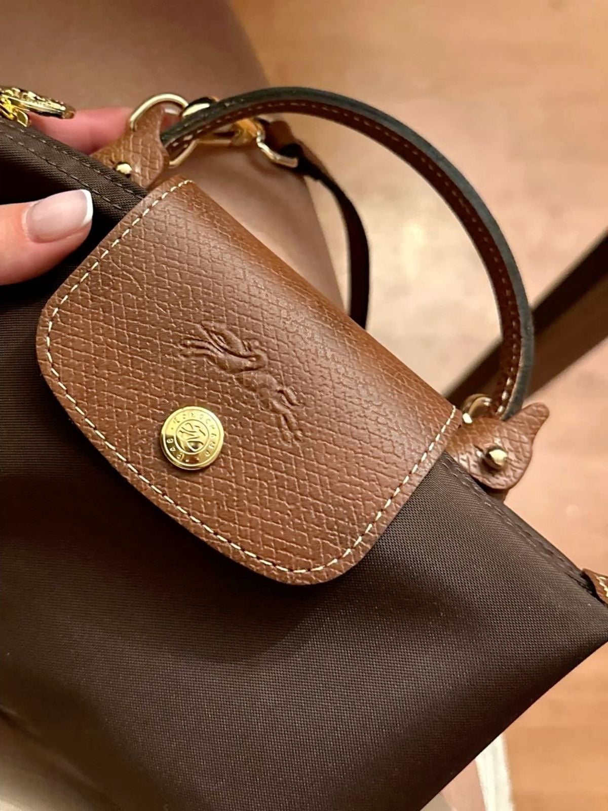 brown mini long champ bag